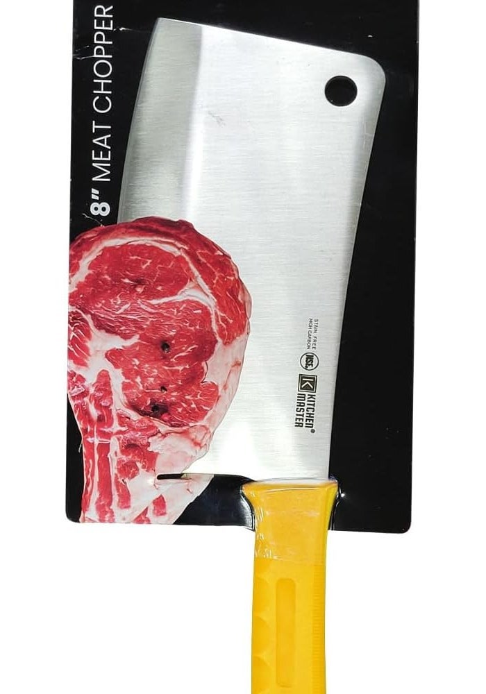 Kitchen Master 8 Inch Stainless Steel Meat Cleaver with Yellow Handle - Image 3